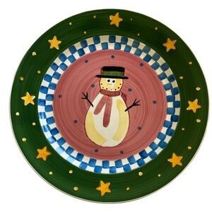 Everyday Gibson 14” Round Ceramic Christmas Serving Platter Snowman Stars